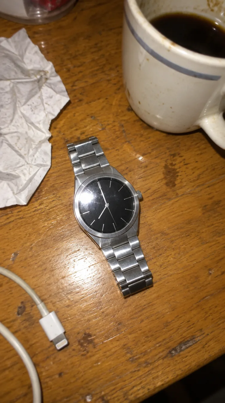 Vorher: Handyfoto einer Armbanduhr auf dem Küchentisch